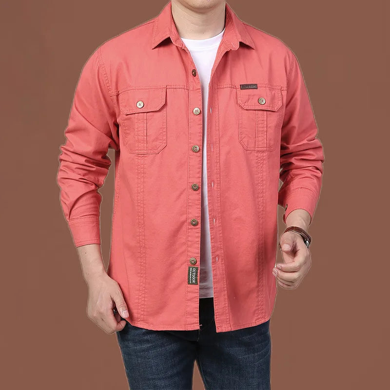 "Men’s Cotton Denim Long Sleeve Shirt – Casual & Outdoor"