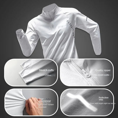 "Men's Quick-Dry Zipper Sports Set - Long-Sleeve Training Shirt for Running, Cycling, & Gym"