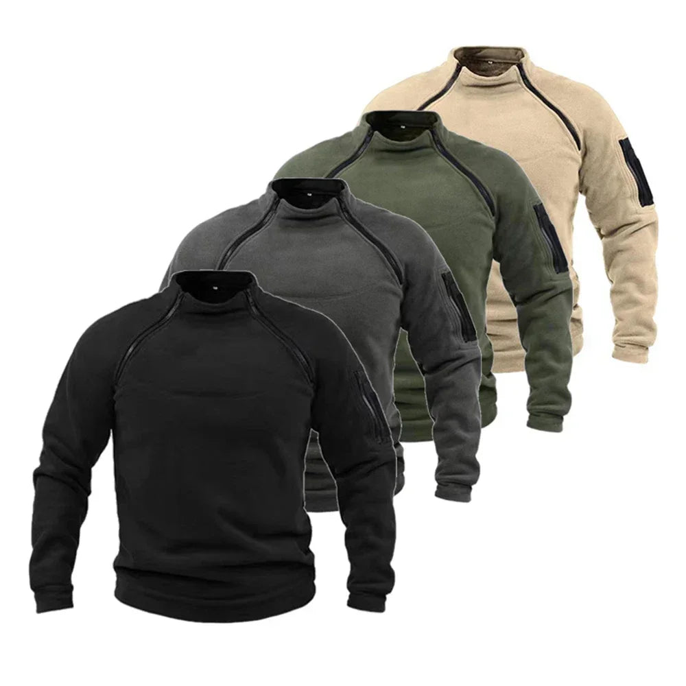 "Men's Fleece-Lined Military Zipper Pullover"