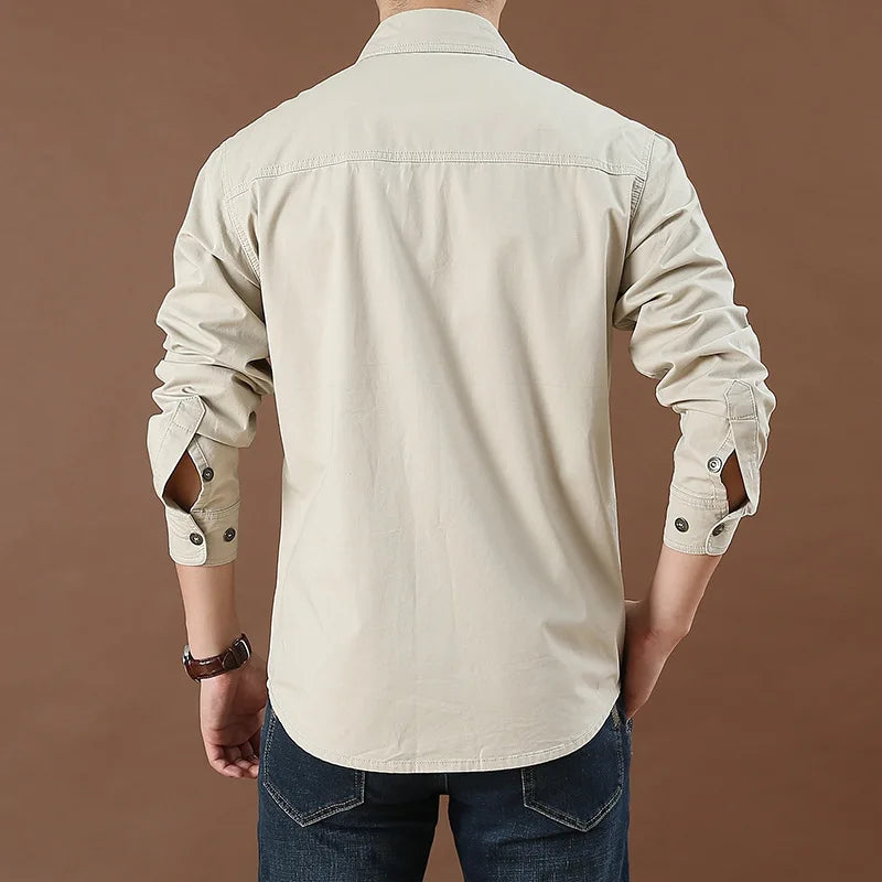 "Men’s Cotton Denim Long Sleeve Shirt – Casual & Outdoor"