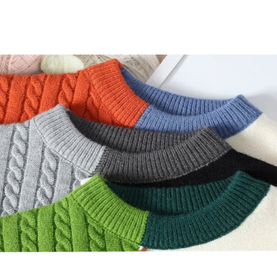 "Men's Warm Turtleneck Sweater - Patchwork Casual Streetwear Pullover"