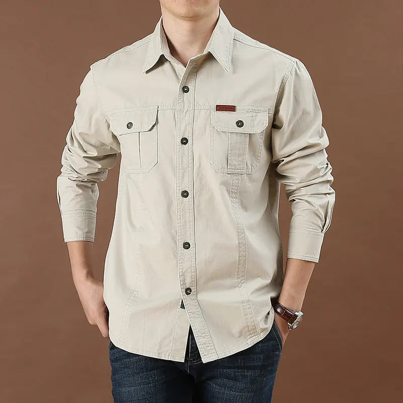 "Men’s Cotton Denim Long Sleeve Shirt – Casual & Outdoor"