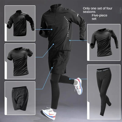 "Men's Quick-Dry Zipper Sports Set - Long-Sleeve Training Shirt for Running, Cycling, & Gym"