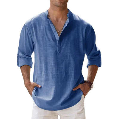 Lightweight Cotton Linen Henley Shirt: Casual Beach & Hawaiian Style