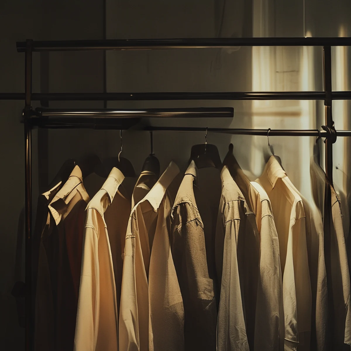 Coleção minimalista de camisas de verão em um estúdio elegante.