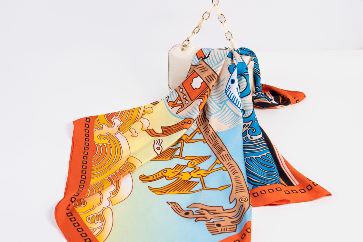 Silk scarf in luxury boutique