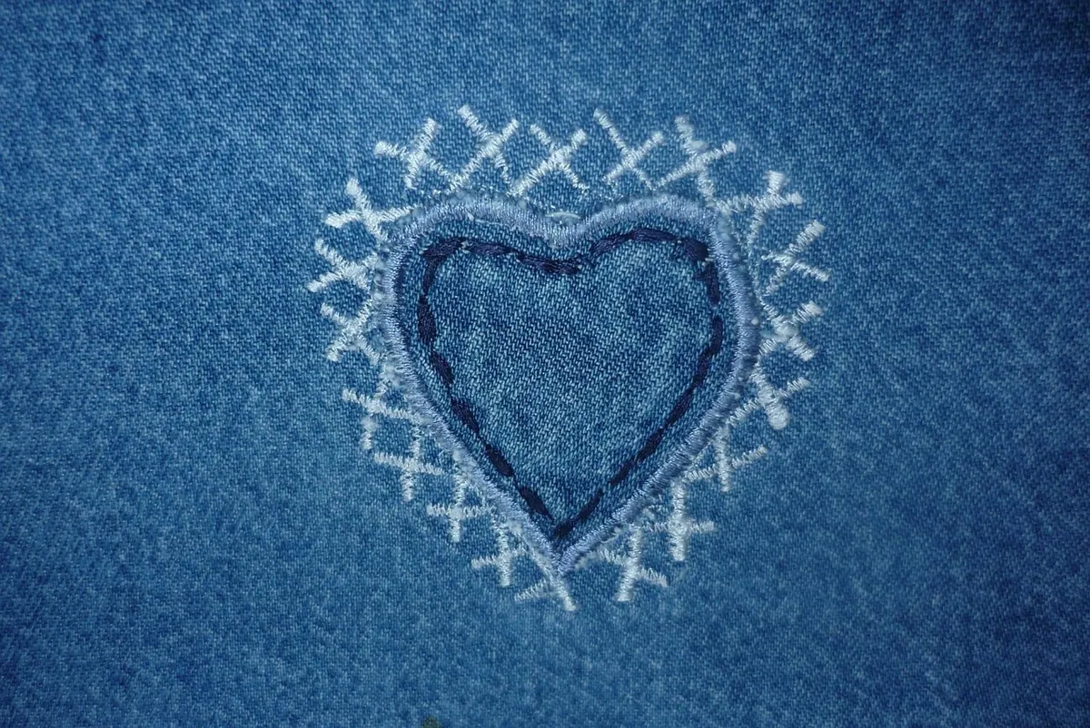 fabric, jeans, texture, cloth, material, clothing, fashion, heart, love, textile, denim, wear, garment, style, cotton, apparel, casual, pants, stitch, clothes,