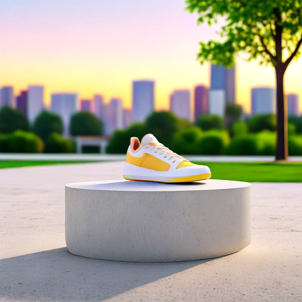 Sneaker moderna per lo stile di vita su un piedistallo esterno